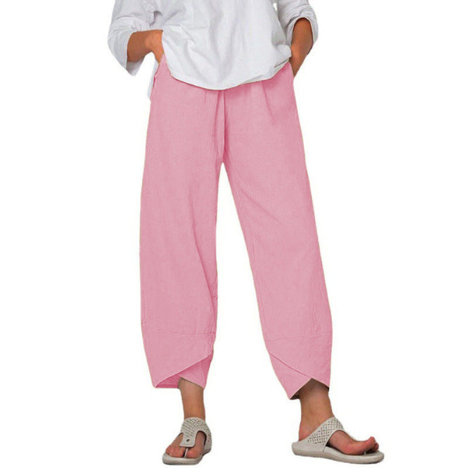 Damen nan lockere Leinenhose mit hohem Bund, Tulpen-Saum und seitlichen Eingrifftaschen Echo Archiv