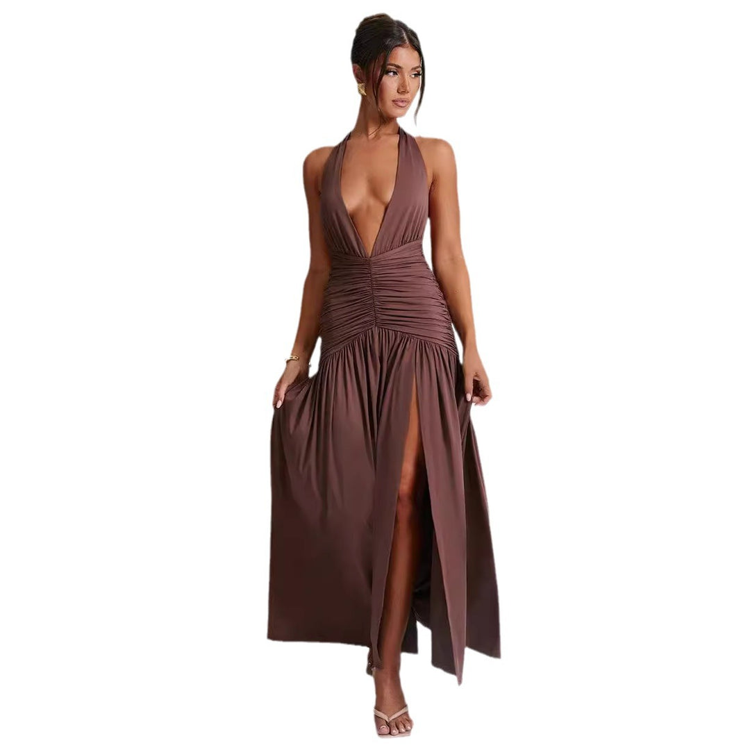 Damen Maxikleid mit tiefem V-Ausschnitt und Rüschen Echo Archiv