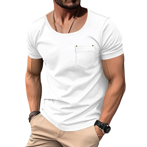 Herren lässiges T-Shirt mit tiefem Rundhalsausschnitt und praktischer Brusttasche Echoarchiv