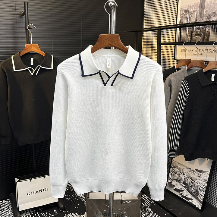 Herren Feinstrick-Polo-Pullover mit Kontrastpaspel und Hemdkragen Echoarchiv