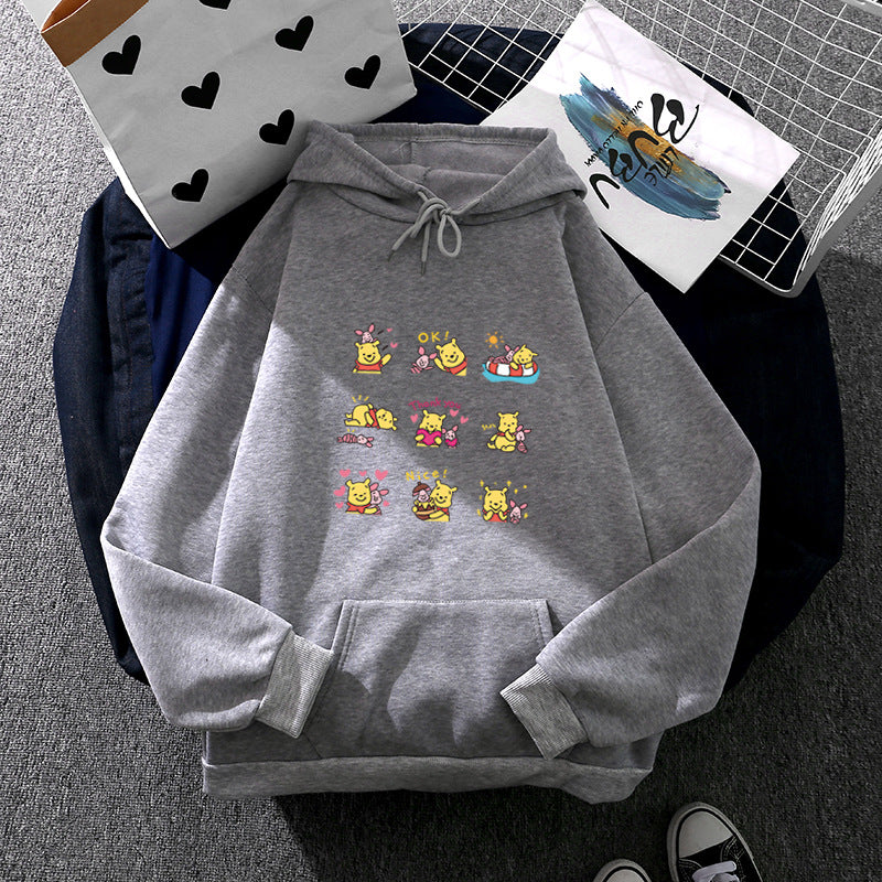 Damen Kapuzenpullover mit mehrfachem Comic-Emote-Print, oversized Schnitt und weichem Innenfutter – Auréline