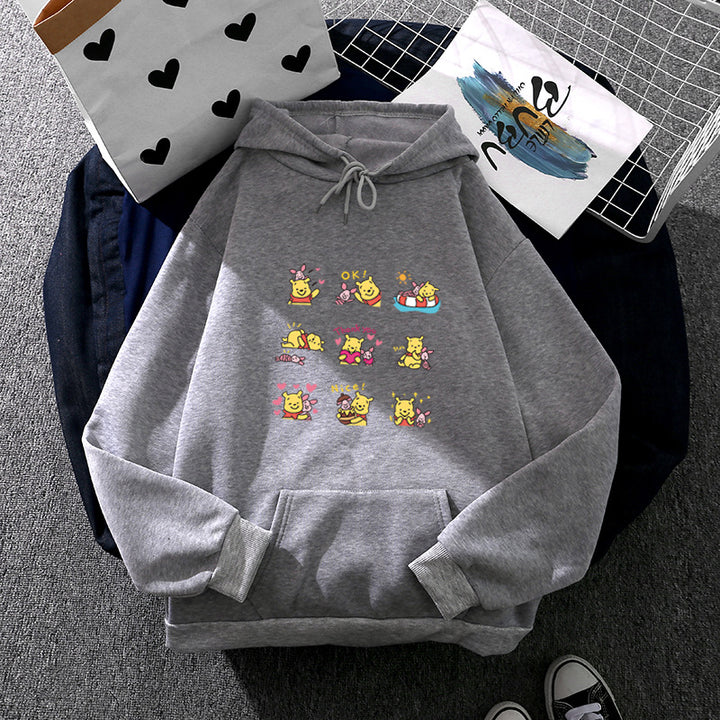 Damen Kapuzenpullover mit mehrfachem Comic-Emote-Print, oversized Schnitt und weichem Innenfutter – Auréline