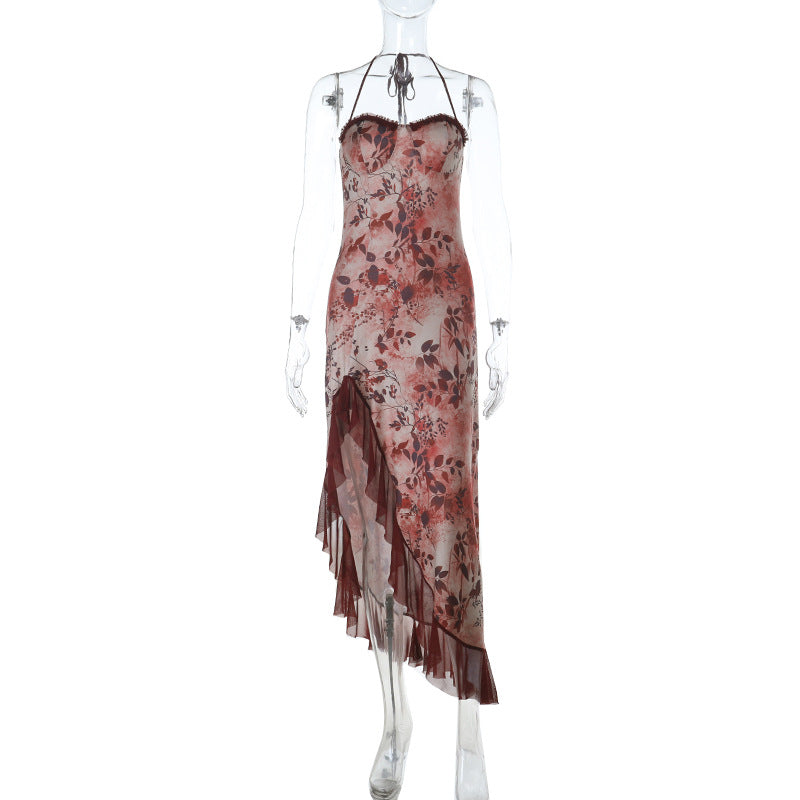 Damen asymmetrisches Floral-Maxikleid mit zartem Rüschensaum und verführerischem Schnitt Echo Archiv