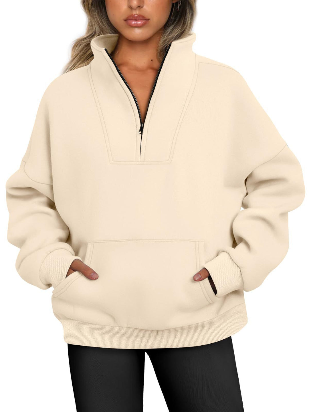 Damen nan oversized Halbzip-Hoodie mit hohem Stehkragen, Kängurutasche und gerippten Bündchen Echo Archiv