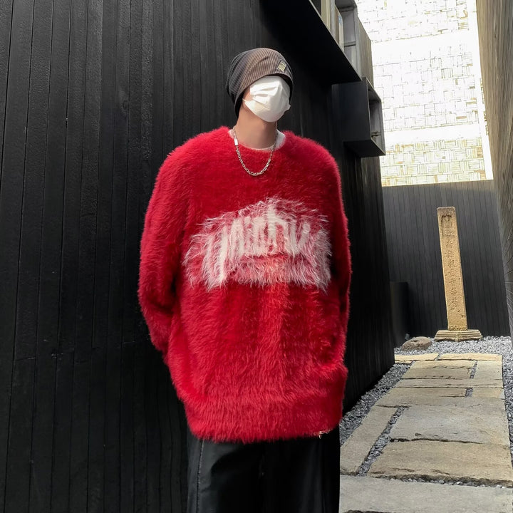 Herren Trendiger Oversized Pullover mit auffälligem Schriftzug Echoarchiv