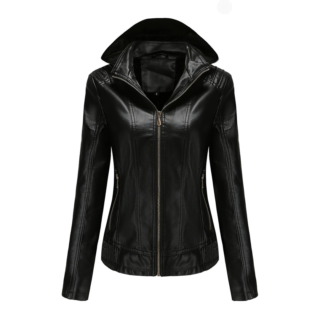 Damen nan taillierte Kunstlederjacke mit Kapuze, wattiertem Innenfutter und verdeckten Reißverschlusstaschen Echo Archiv
