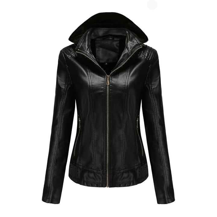 Damen nan taillierte Kunstlederjacke mit Kapuze, wattiertem Innenfutter und verdeckten Reißverschlusstaschen Echo Archiv