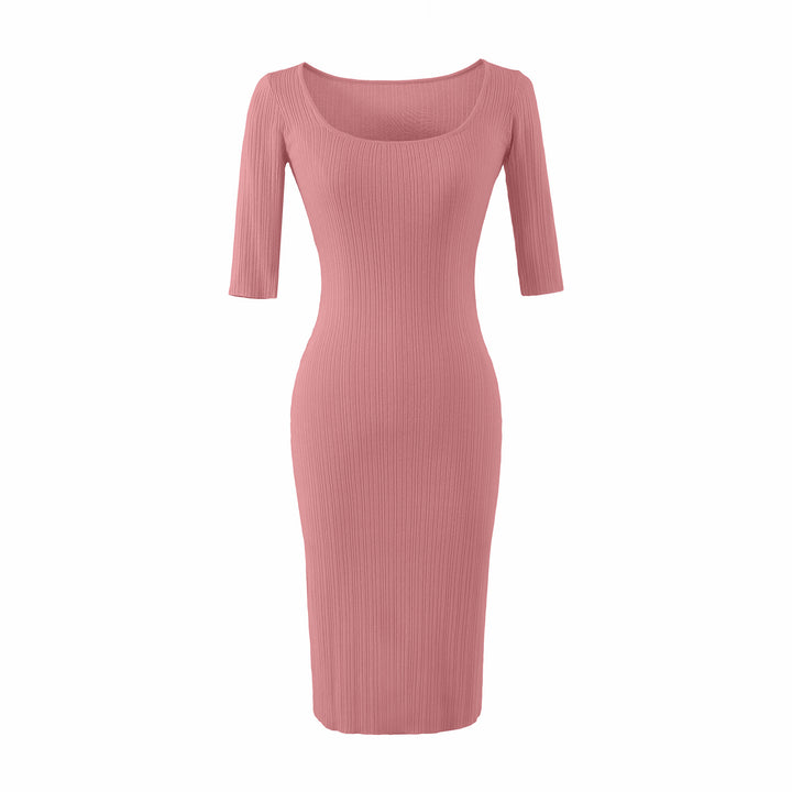 Damen Figurbetontes geripptes Midikleid aus Stretch-Strick Echoarchiv
