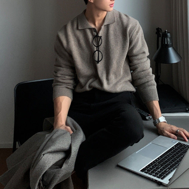 Herren eleganter Strickpullover mit Knopfleiste Echoarchiv