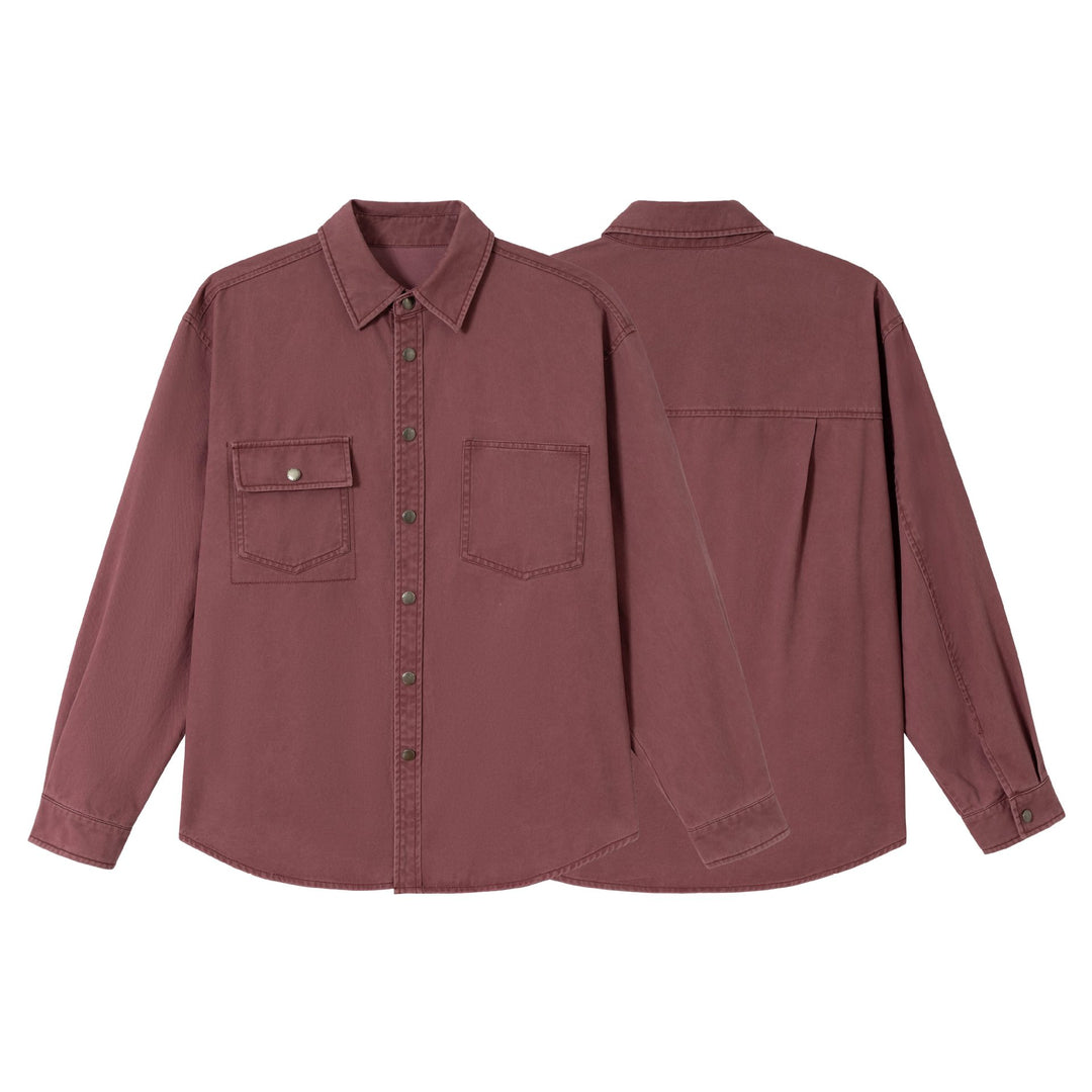 Damen Oversize Hemdjacke im Shacket‑Stil aus gewaschenem Baumwolltwill mit Druckknopfverschluss Echoarchiv