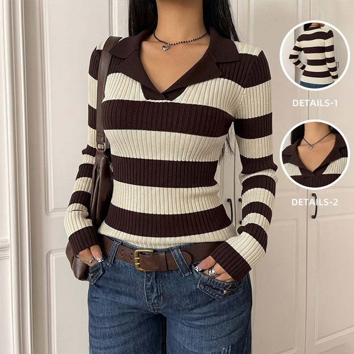 Damen Langarm Strickoberteil mit Polo-Kragen Echo Archiv
