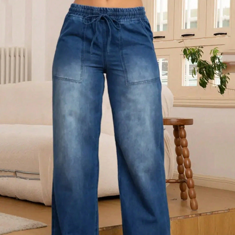 Damen Weite High-Waist-Jeans mit elastischem Bund und Kordelzug Echo Archiv