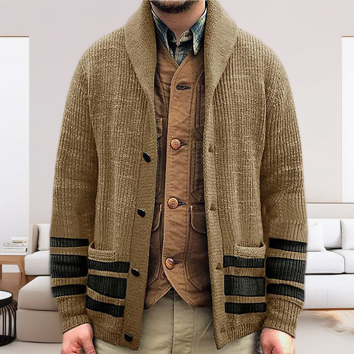 Herren Strickjacke mit modernem Waffelmuster und praktischen Taschen Echoarchiv
