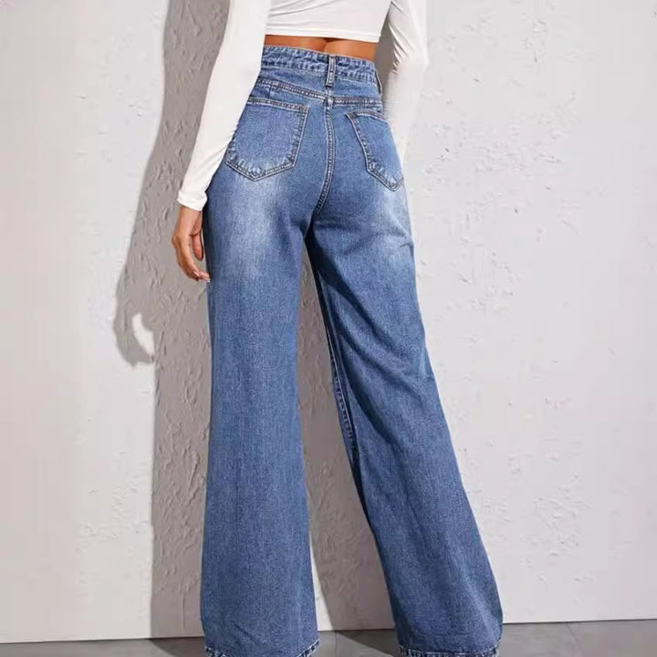Damen nan hochgeschnittene weite Denim-Jeans mit extra weitem Bein und rohem Saum Echo Archiv