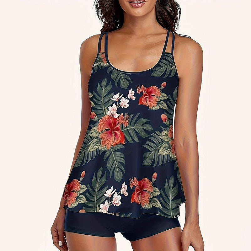 Damen Sportliches Tankini-Set mit floralem Design und Shorts Echo Archiv