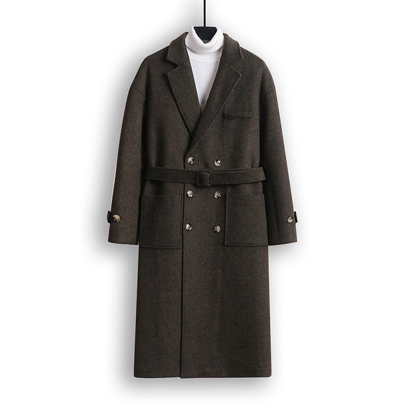 Herren Doppelreihiger Wollmix-Longcoat mit fallendem Revers und Pattentaschen Echoarchiv