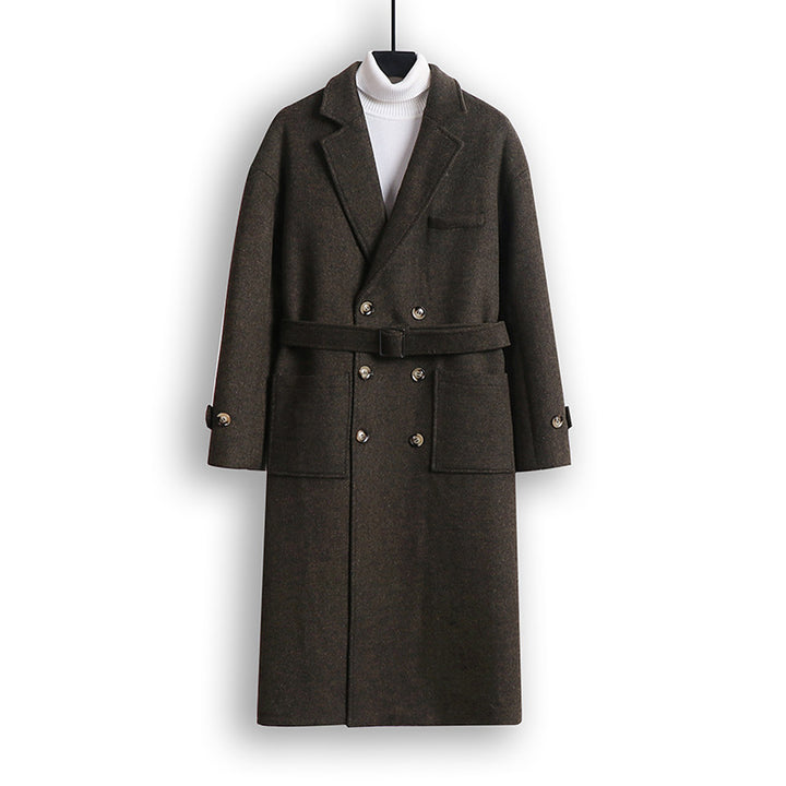 Herren Doppelreihiger Wollmix-Longcoat mit fallendem Revers und Pattentaschen Echoarchiv