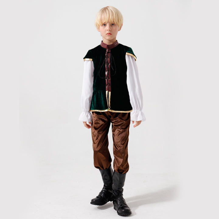 Unisex nan mittelalterliches Kinderkostüm Set mit Samtweste, geraffter Pluderhose und Renaissance-Details Echo Archiv
