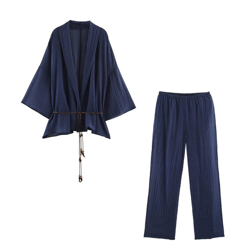 Damen Plissierter Oversize-Kimono mit Hüftkordel und Trompetenärmeln Echo Archiv