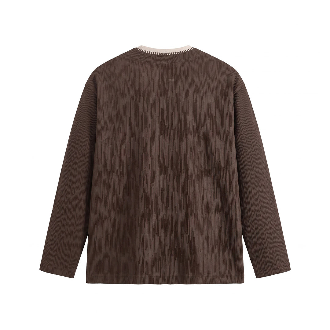 Herren Texturierter Sweatshirt-Pullover mit Lagenkragen und dekorativer Ziernaht Echoarchiv