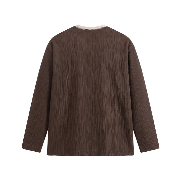 Herren Texturierter Sweatshirt-Pullover mit Lagenkragen und dekorativer Ziernaht Echoarchiv