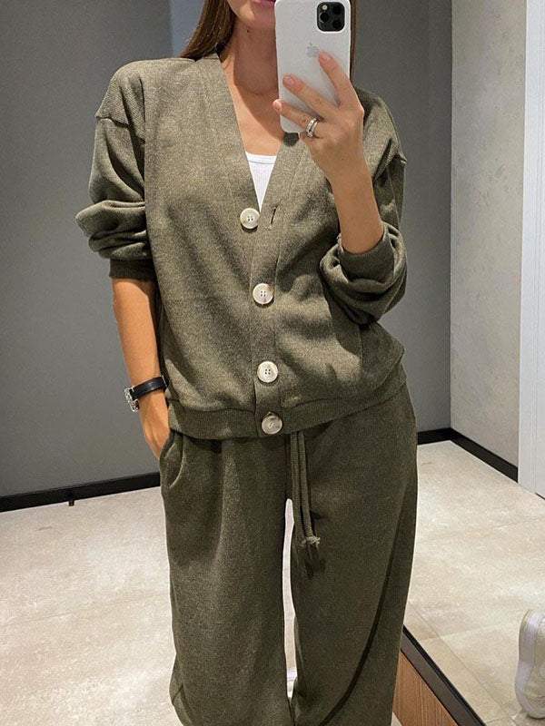 Damen Bequemes Strick-Jumpsuit mit Knopfdetails und weitem Schnitt Echo Archiv
