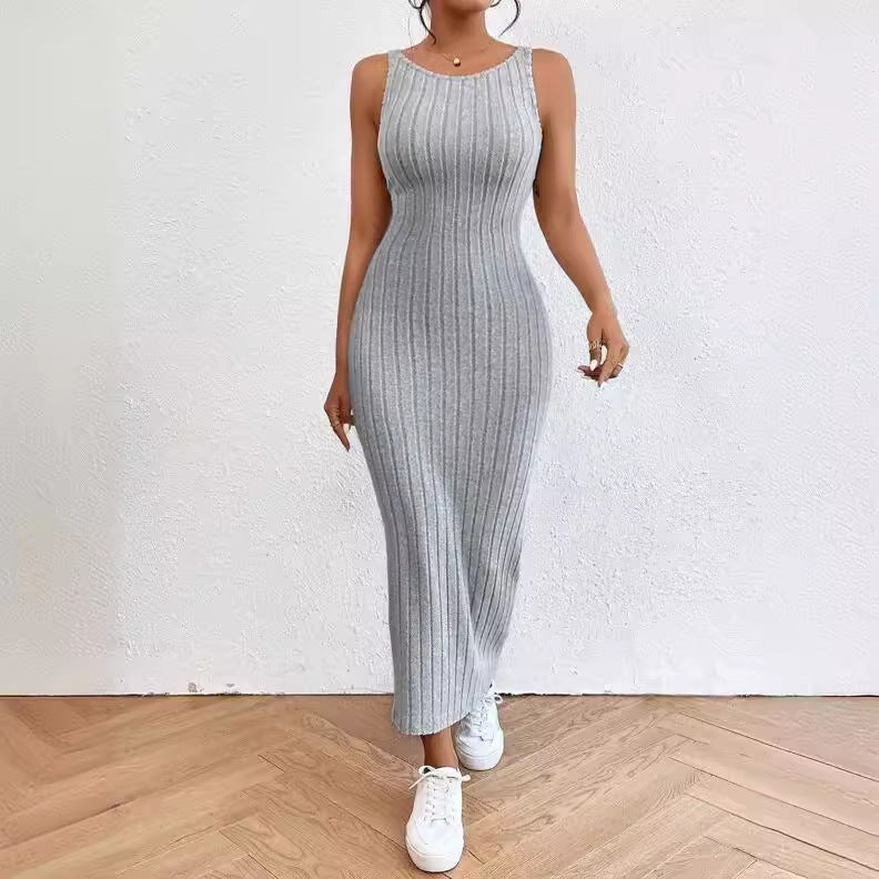 Damen figurbetontes Langarm-Maxikleid mit Rippenstruktur und Rundhalsausschnitt Echo Archiv