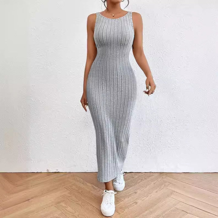 Damen figurbetontes Langarm-Maxikleid mit Rippenstruktur und Rundhalsausschnitt Echo Archiv