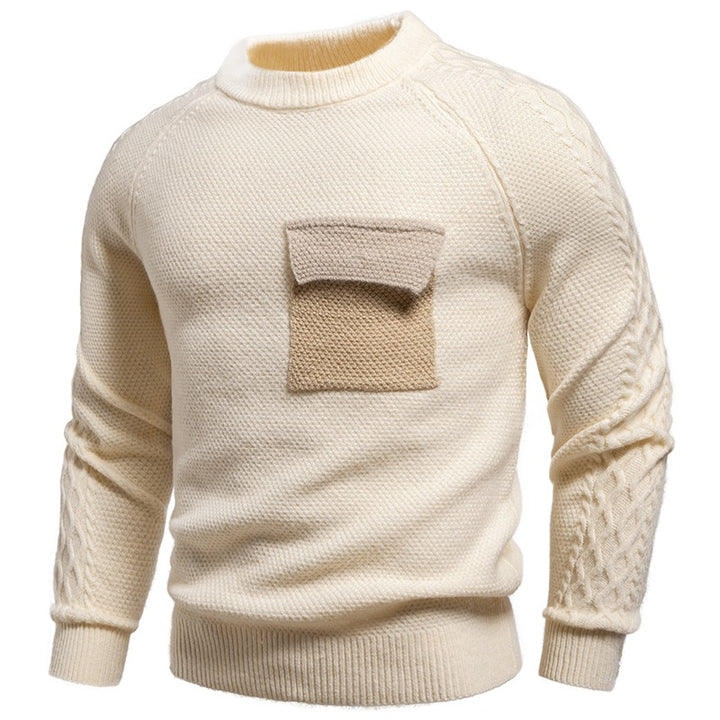 Herren Pullover aus Strukturstrick mit Rundhals, aufgesetzter Brusttasche und Zopfmuster-Ärmeln Echo Archiv