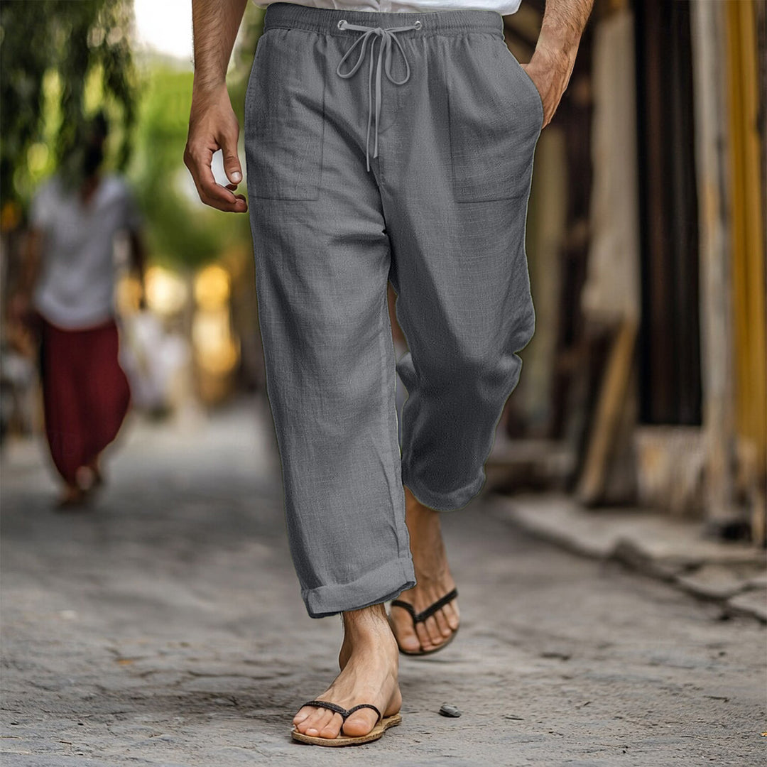 Herren luftige Leinenhose mit elastischem Kordelzug und praktischen Seitentaschen Echoarchiv