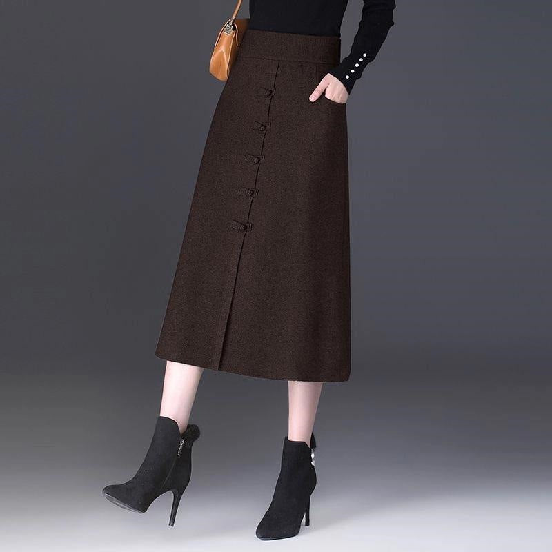 Damen Eleganter und schicker Midi-Rock mit Knopfdetails Echo Archiv