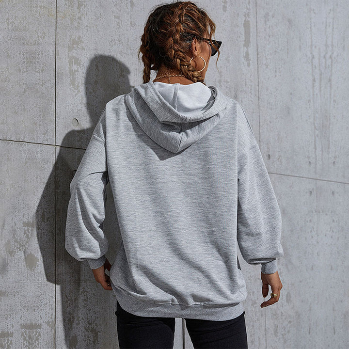 Damen Relaxed-Fit Hoodie mit Collegestyle-Frontprint und Kängurutasche Echoarchiv