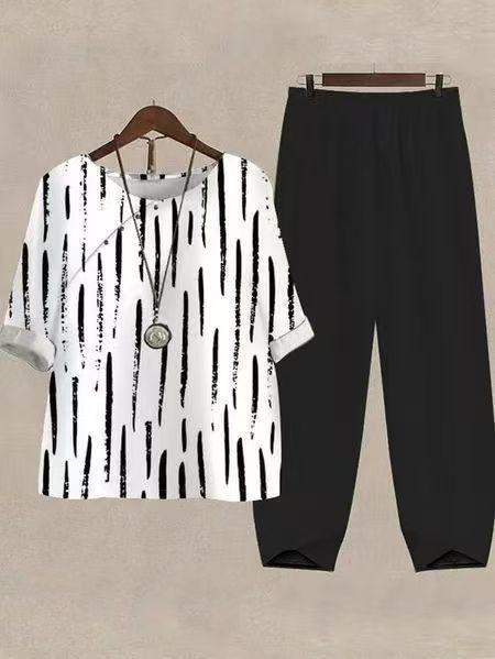 Damen nan legeres Freizeit-Set mit gemustertem Oversize-Shirt und konisch zulaufender Komforthose Echo Archiv