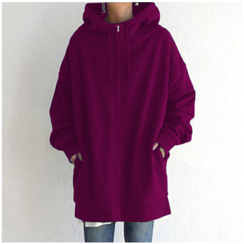 Damen nan oversized Kapuzenlongpullover mit Reißverschluss und Eingrifftaschen Echo Archiv