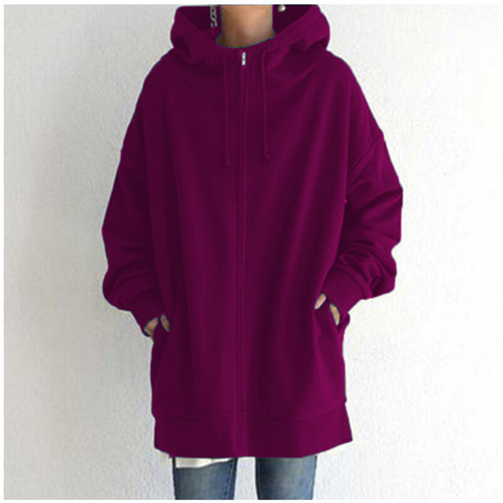 Damen nan oversized Kapuzenlongpullover mit Reißverschluss und Eingrifftaschen Echo Archiv
