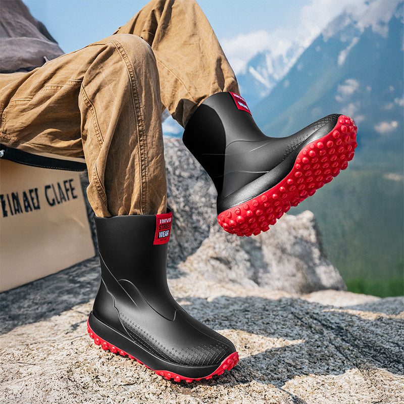 Unisex Wasserdichte Kurzschaft-Outdoor-Gummistiefel mit profilierter Noppenlaufsohle Echoarhiv – Tavélo