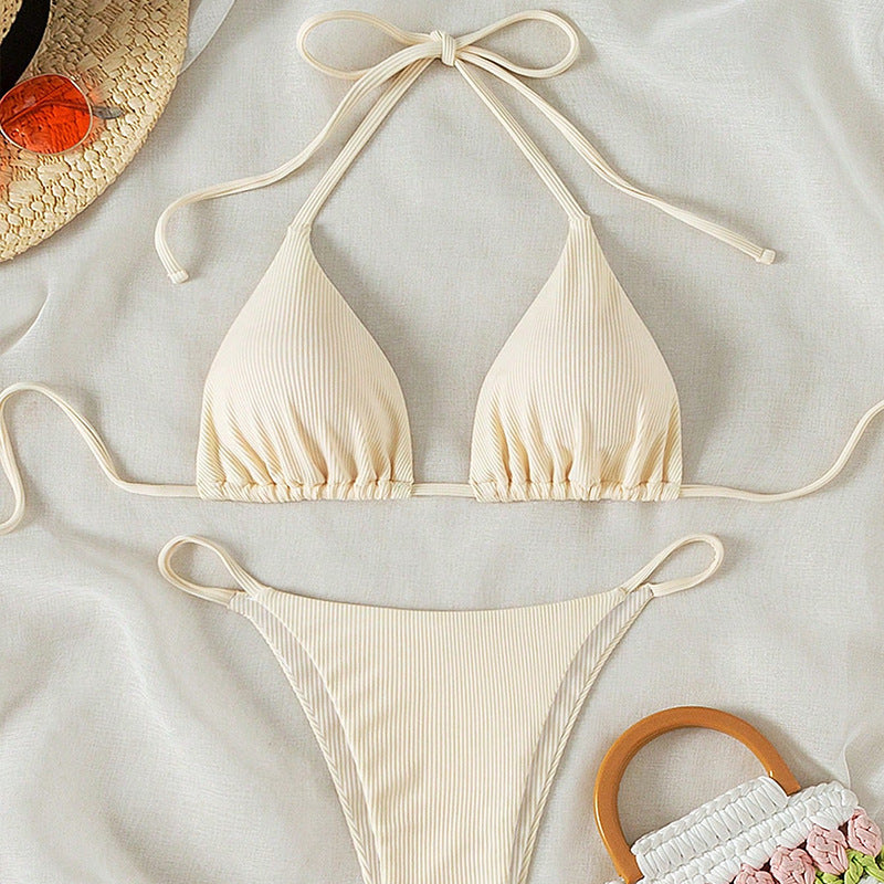 Damen Triangel-Bikini mit verstellbaren Bändern und rippierter Textur Echoarchiv