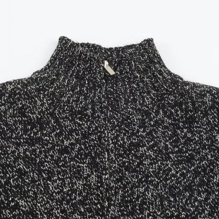 Damen Grobgestrickter Reißverschluss-Pullover mit Stehkragen und geripptem Saum Echoarchiv