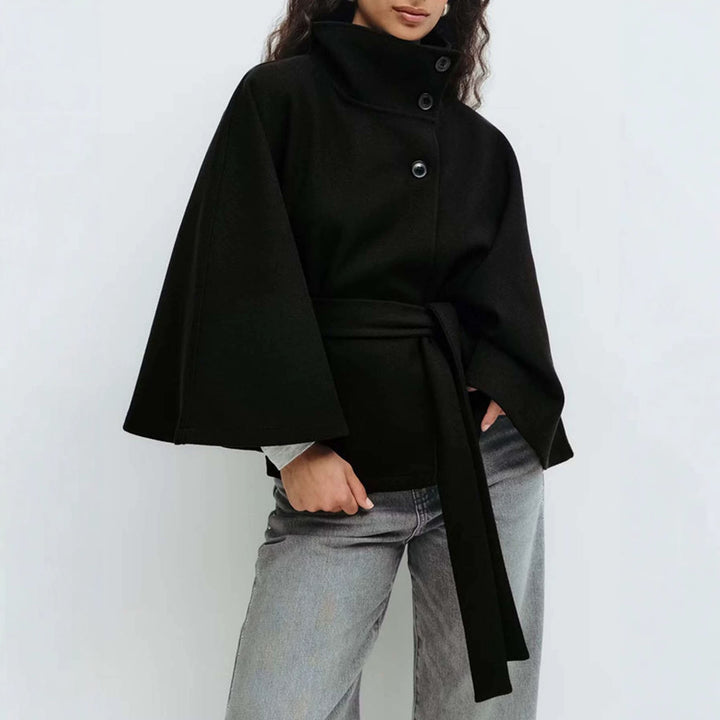 Damen Kurzcape-Mantel mit Stehkragen, Oversize-Ärmeln und Bindegürtel Echo Archiv