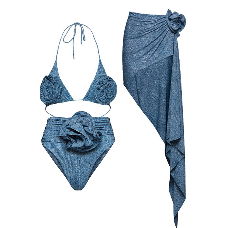 Damen Bikiniset mit eleganten Rüschen und stilvollem Überrock Echo Archiv