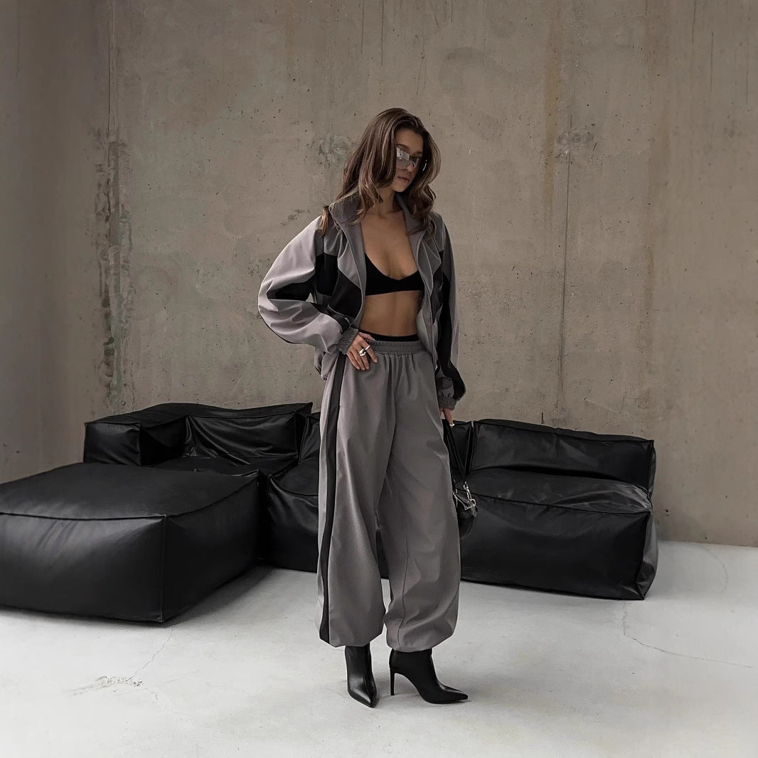 Damen nan sportives Trainingsanzug-Set mit Windbreaker-Jacke und weitem Hosenbein Echo Archiv