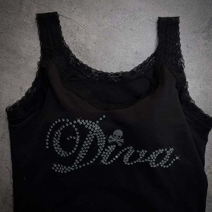 Damen Designer-Top mit Spitzenakzenten und glitzerndem Druck Echo Archiv
