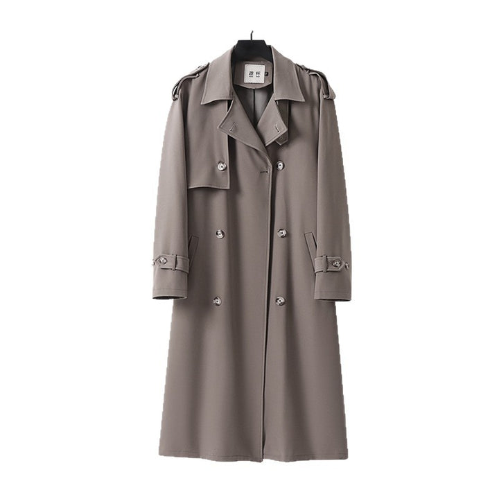 Damen klassischer Doppelreihiger Trenchcoat mit Taillengürtel und Schalkragen Echoarchiv