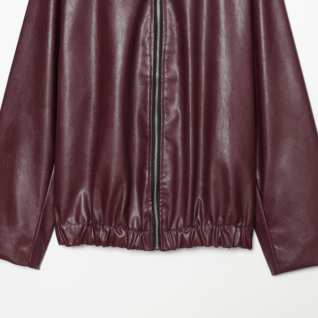 Damen Kurzgeschnittener Kunstleder‑Blouson mit Reißverschluss und gerafftem Saum Echoarchiv