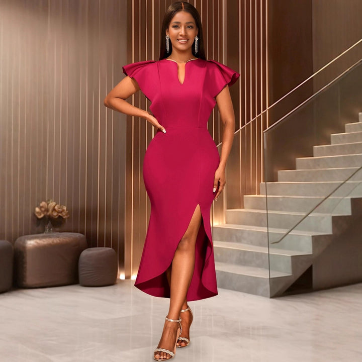 Damen figurbetontes Abendkleid mit voluminösen Rüschendetails Echo Archiv