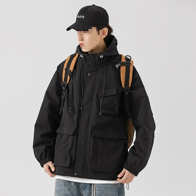 Damen Oversize Utility-Übergangsjacke mit Kapuze, Mehrfach-Taschen & Kordelzug Echoarchiv