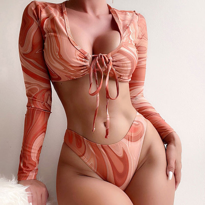 Damen Bikini-Set mit langärmligem Oberteil und hoch geschnittenem Höschen Echo Archiv