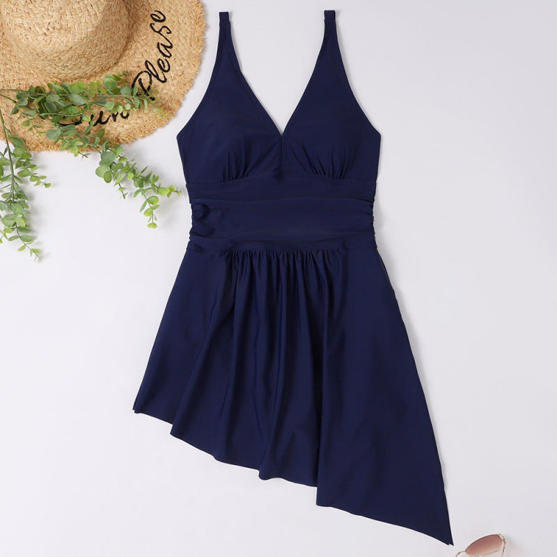 Damen eleganter Einteiler Badeanzug mit asymmetrischem Rock und verstellbaren Trägern Echo Archiv