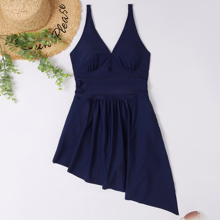Damen eleganter Einteiler Badeanzug mit asymmetrischem Rock und verstellbaren Trägern Echo Archiv