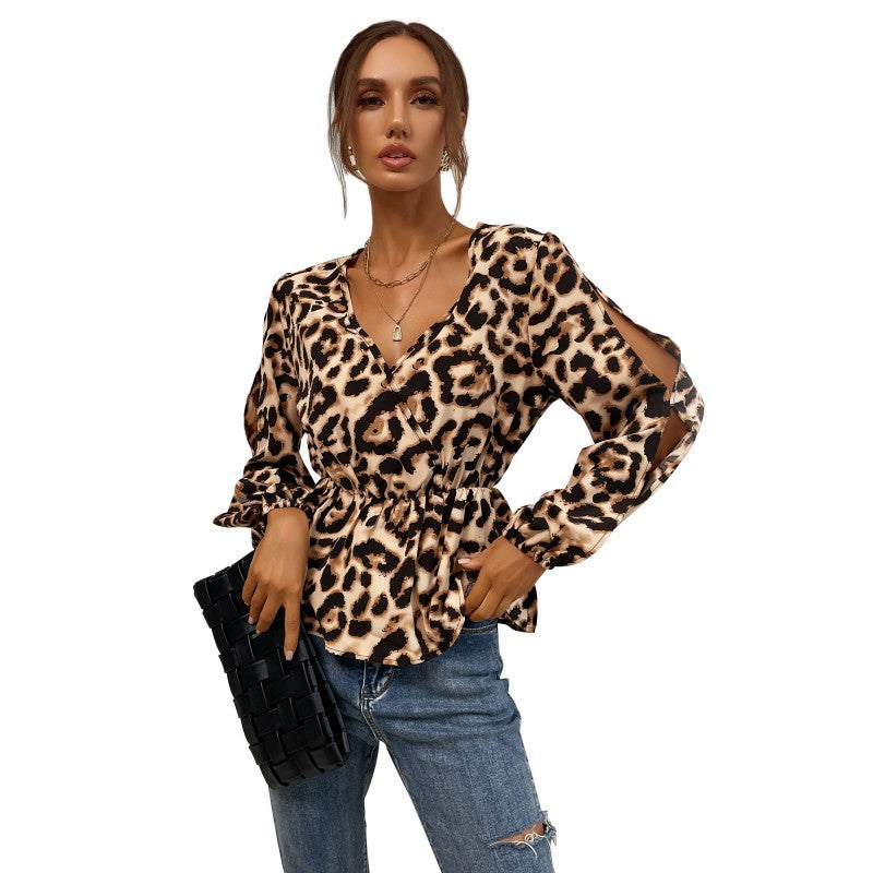 Damen Satin-Bluse mit Wickelkragen, Gummizug-Taille und Balloonärmeln – Élovi